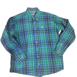 Cinch Mens Size Medium Green‎ and Blue Long Sleeve Button Front Shirt